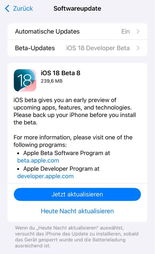 雅江苹果手机维修分享苹果 iOS / iPadOS 18 开发者预览版 Beta 8 发布 